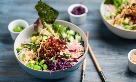 Poke Bowl and Tea for Takeout and Dine-In if Available at Pa Tea & Poke (Up to 22% Off). Four Options Available.