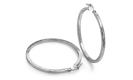 Solid Sterling Silver Diamond Cut Hoop With French Lock By Paolo Foretelini
