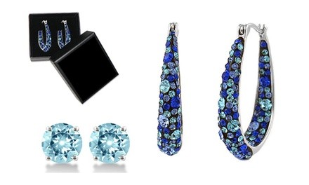 Blue Inside Out Graduated Crystal Hoops Made With Crystals From Swarovski