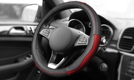 Sleek and Sporty Universal-Fit Genuine-Leather Steering Wheel Cover