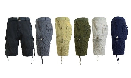 Men's Distressed Belted Cotton Cargo Shorts