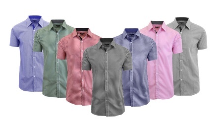 Men's Gingham, Checkered, or Plaid Short-Sleeve Slim-Fit Shirt