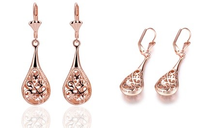  18K Rose-Gold Plated Bohemian Laser Cut Drop Earrings by Jewelry Elements   