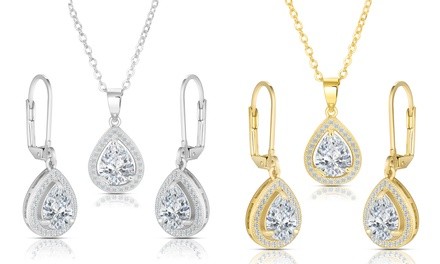 Pear Halo Pendant and Drop Earrings Set made with Swarovski Elements by Elements of Love