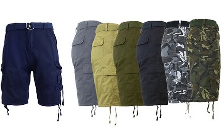 Men's Distressed Belted Shorts with Cargo Pockets