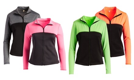 Women's Junior Full Zip-Up Color-Block Track Jacket 