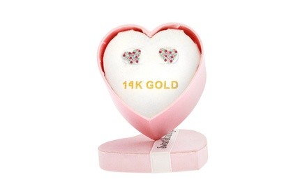 Kids' 14K Gold Crystal Cotton Candy Bow Stud Earrings