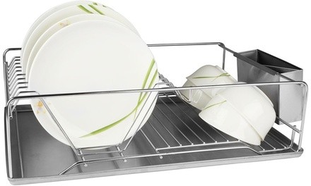 Stainless Steel Dish Rack with Side Cup and Drain Board