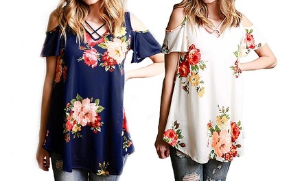 Women's Cold Shoulder Floral Shirt