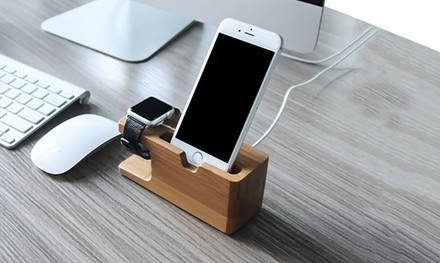 Waloo 2-in-1 Bamboo Charging Dock for Apple Watch and iPhone