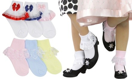 Girls' Fold-Over Lace Detail Socks (6-Pack)