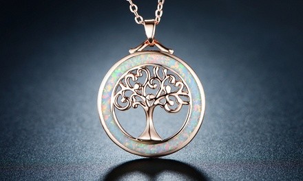 Tree Of Life Necklace in Fire Opal and Rose Gold Plating by Peermont