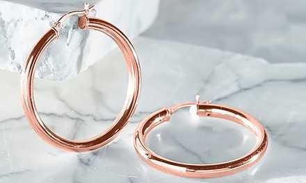 18k Rose Gold Plated Sterling Silver 20mm Classic French Lock Hoops