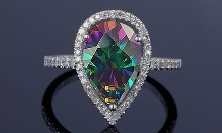 4.00 CTTW Genuine Rainbow Topaz Pear Cut Sterling Silver Ring by Valencia Gems