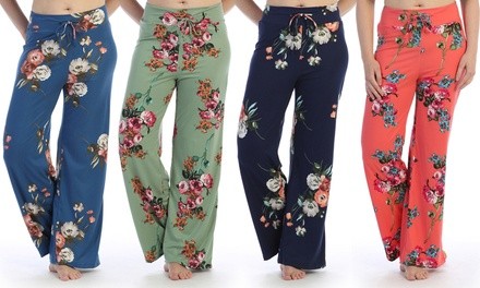 Women's Drawstring Floral Pants. Plus Sizes Available.