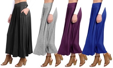 Faca Women's High Waist Shirring Ankle-Length Maxi Skirt with Pockets. Plus Sizes Available.