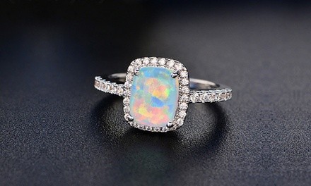 White Fire Opal Statement Ring in Sterling Silver by Diane Lo'ren
