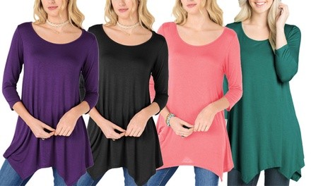 FACA Women's Loose-Fit Irregular-Hem Tunic Top with Three-Quarter Sleeves