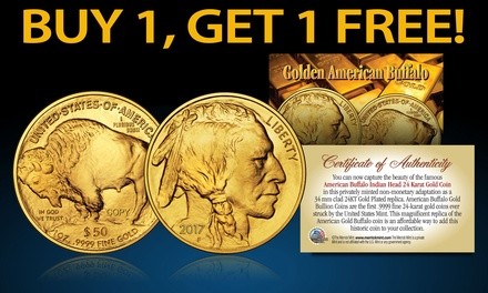 Buy 1 Get 1 Free: 24K Gold-Plated $50 Buffalo Indian Tribute Coin