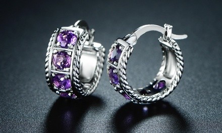 Genuine Amethyst Braided Hoop Earrings by Peermont