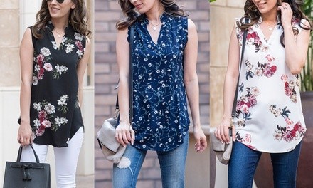 Women's Floral-Print Sleeveless Top