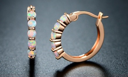 Peermont 18K Rose Gold Plating and White Fire Opal Hoop Earrings