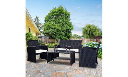 Costway Rattan Patio Furniture Set with Cushioned Seats (4-Piece)