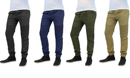 Men's Slim-Fit Twill Jogger Pants with Moto Knee