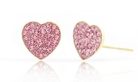 Kids' Pink Heart Stud Earrings in 14K Yellow Gold