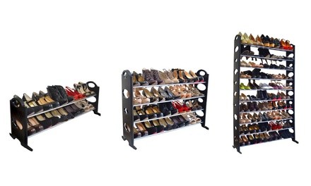 Black Stackable 2-, 4-, or 10-Tier Shoe Rack