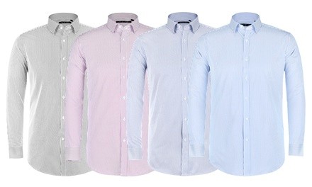 Verno Men's Classic-Fit Long-Sleeve Striped Dress Shirt