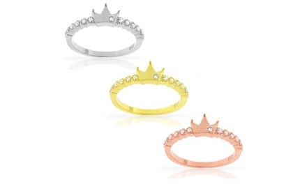 Kid's Gold Plated Cubic Zirconia Pave Tiara Ring in Sterling Silver