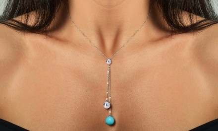 Genuine Gemstone Double Drop Turquoise Ball Necklace by Gemma Luna