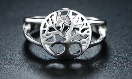 Tree Of Life Ring in Rhodium Plating By EUPHIR