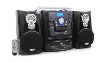 Jensen Bluetooth Stereo Music System with Turntable, Three CD's, and Dual Cassette Player