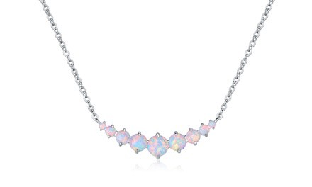 Graduated White Fire Opal Necklace in 18K White Gold Plating