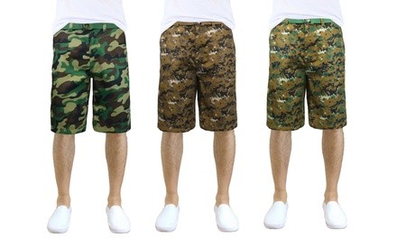 Men's Flat Front Belted Camouflage Shorts