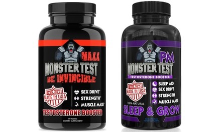 Angry Supplements Monster Test MAXX and PM Testosterone Booster Dietary Supplements (2-Pack)