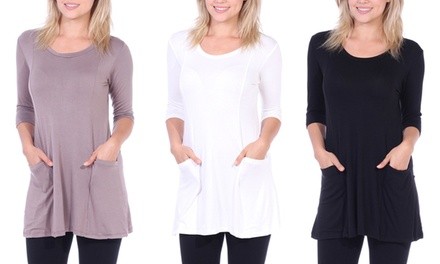 Women's 3/4 Sleeve Tunic Top With Pocket