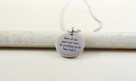 Pink Box Stainless Steel Inspirational Disc Necklace