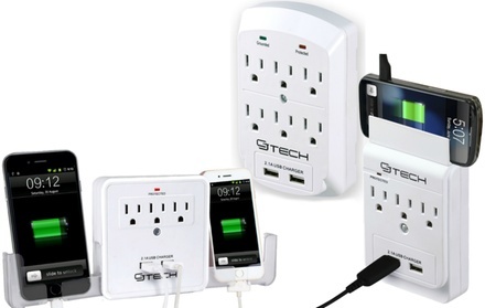 CJ Tech 3- or 6-Outlet Dual-USB Wall Taps with Phone Holder Options (1- or 2-Pack)