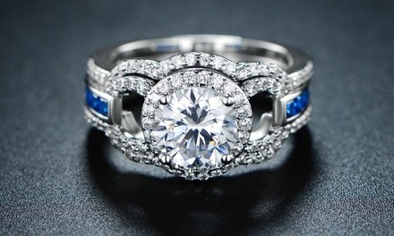 Lab-Created Sapphire and Cubic Zirconia Halo Ring Set by Hobart