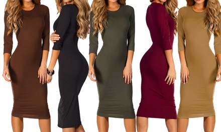 Women's 3/4-Sleeve Midi Bodycon Dress - Plus-Sizes Included