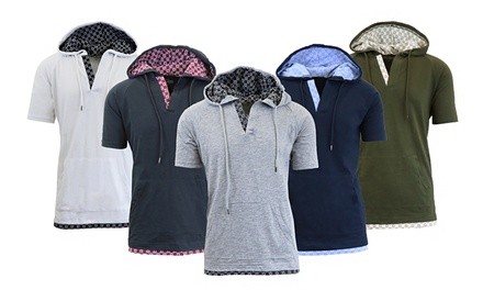 Men’s Short-Sleeve Raglan Slim-Fit Pullover Hoodies with Contrast Lining