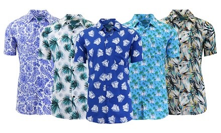 Men's Short-Sleeved Printed Lounge Shirt. Multiple Options Available.