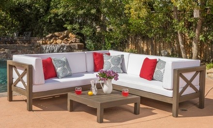Ohana Outdoor Wooden Sectional Sofa and Table Set (4-Piece)
