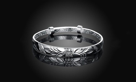 Women's Silver Plated Floral Ingrain Design Bangle 