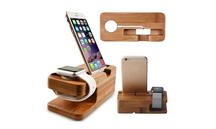 Trend Matters Bamboo Dual Dock for iPhones and Apple Watches