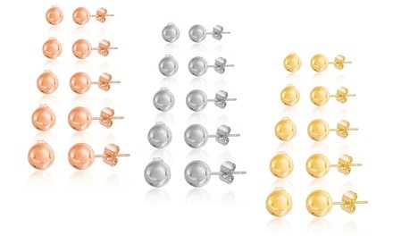 Nina & Grace 5-Pair Ball Stud Earring Set in Stainless Steel