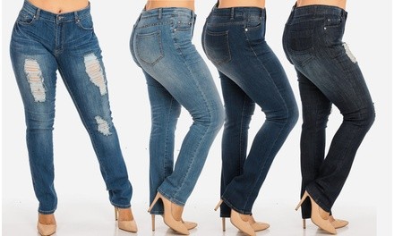 Nine Planet Women's Plus-Size Whiskered Straight-Leg Jeans. Multiple Styles Available.